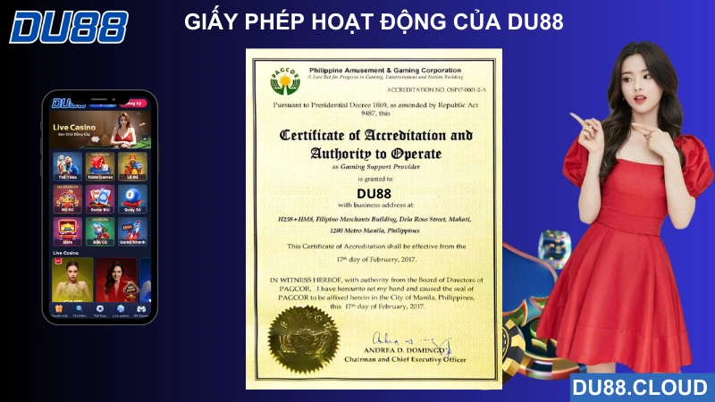 giấy phép hoạt động của du88